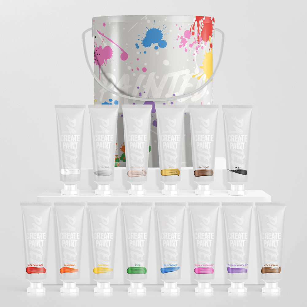 Painted Halloween bundle with all 14 original and metallic Create Paint shades and an exclusive Halloween tin