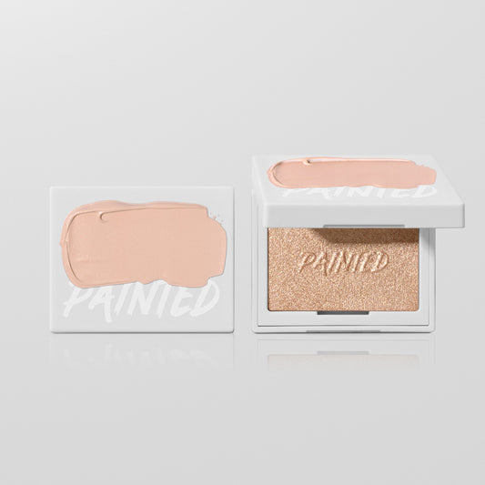 Painted Golden Hour highlighter — closed and open compacts side by side