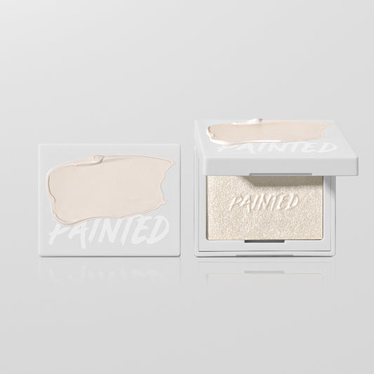 Painted Picture Day highlighter — closed and open compacts side by side